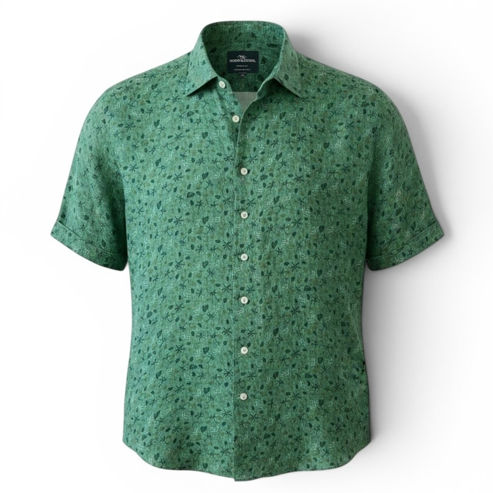 Rodd & Gunn Canoe Creek 100% Linen Short Sleeve Shirt Tropical Green Men's 2XL